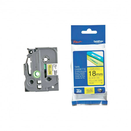 Cinta Brother TZe-641 Negro / Amarillo 18 mm de ancho x 8 m de largo - Laminada Cinta Brother TZe-641 Negro / Amarillo 18 mm de ancho x 8 m de largo - Laminada