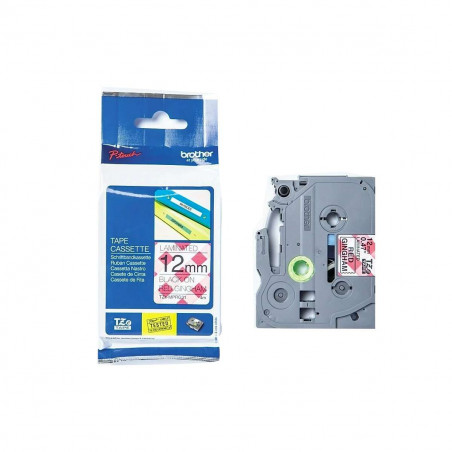 Cinta Brother TZe-MPRG31 Negro / Cuadrille rojo 12mm de ancho x 4 m de largo - Laminada Cinta Brother TZe-MPRG31 Negro / Cuadrille rojo 12mm de ancho x 4 m de largo - Laminada