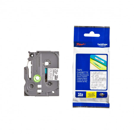 Cinta Brother TZe-135 Blanco / Transparente 12 mm de ancho x 8 m de largo - Laminada Cinta Brother TZe-135 Blanco / Transparente 12 mm de ancho x 8 m de largo - Laminada